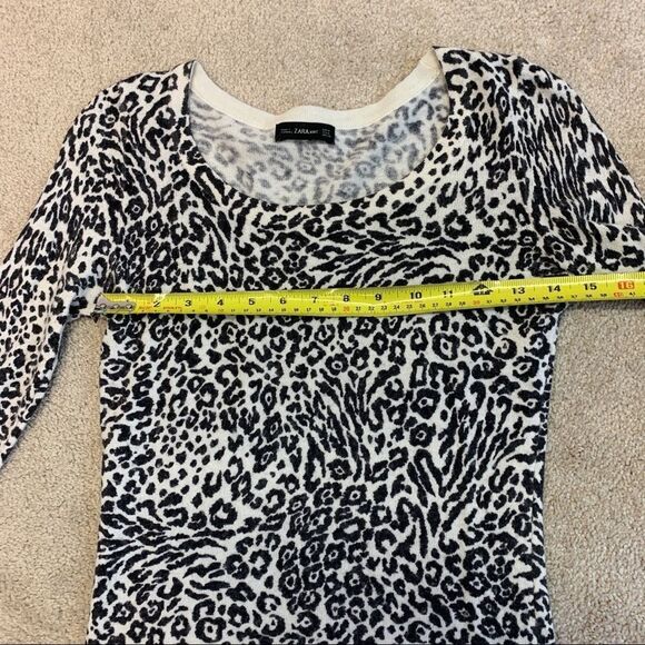 Zara black white long sleeve leopard cheetah print wool cashmere blend sweater M - Picture 10 of 11